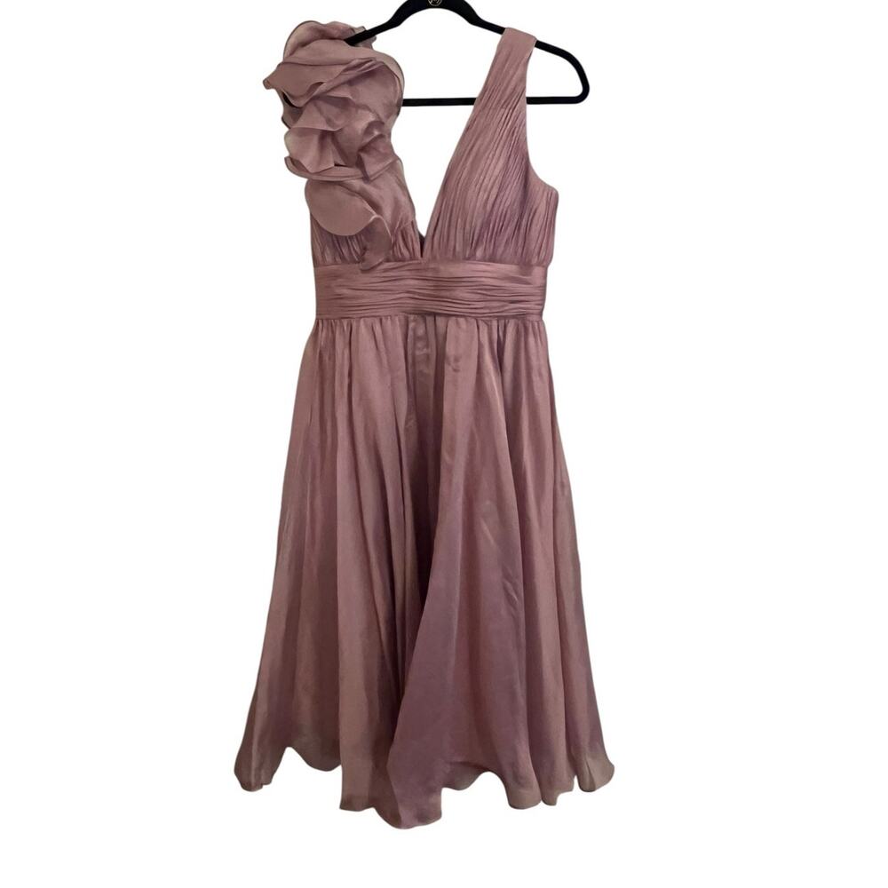 Mac Duggal  Pink Sleeveless Chiffon A-Line Tea Length Cocktail Dress Size 8